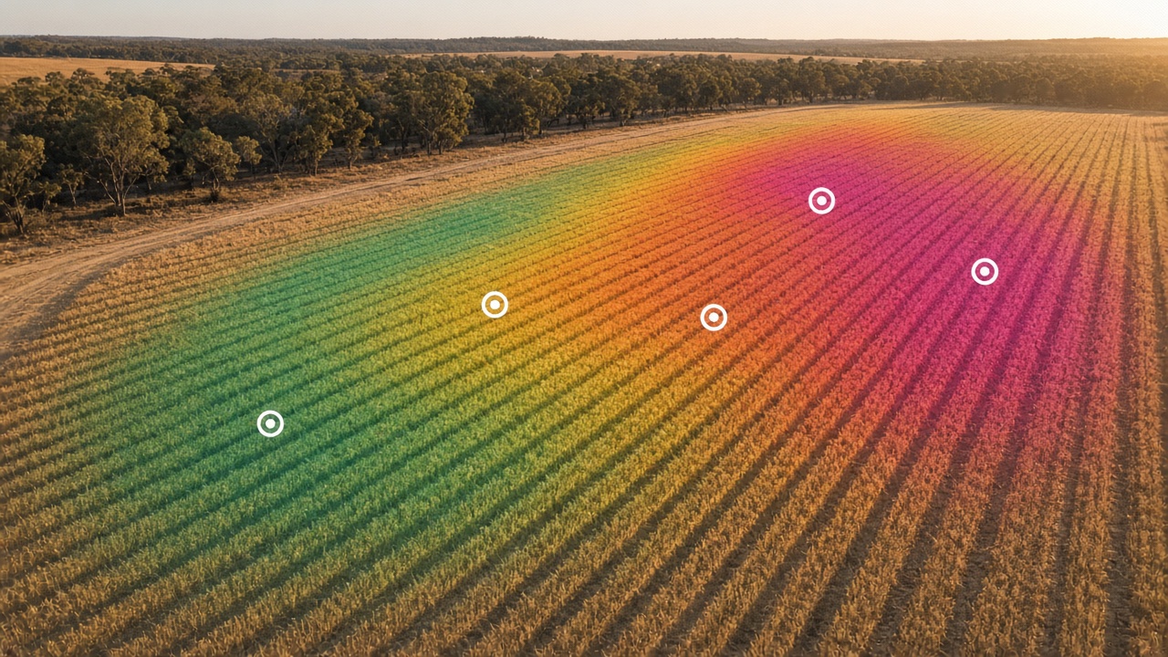 Aerial view of crop rows used for pest and field monitoring