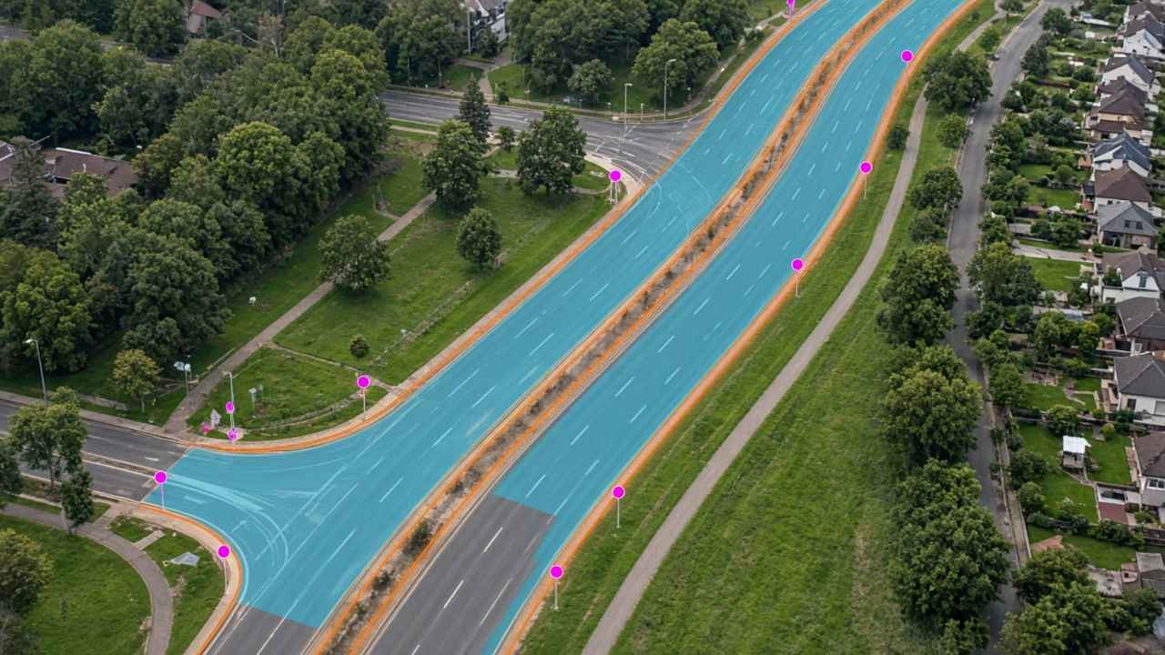 Conceptual view of linear assets and roadside features in imagery