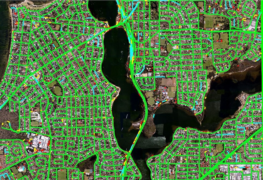 Road network and roadside assets in aerial imagery